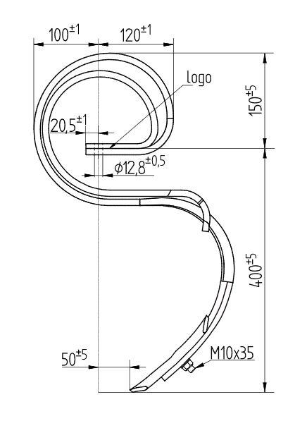 Ząb Sprężynowy Agregatu Uprawowego 550mm 32x10 1417/00-004/0 Bagra - zdjęcie 2