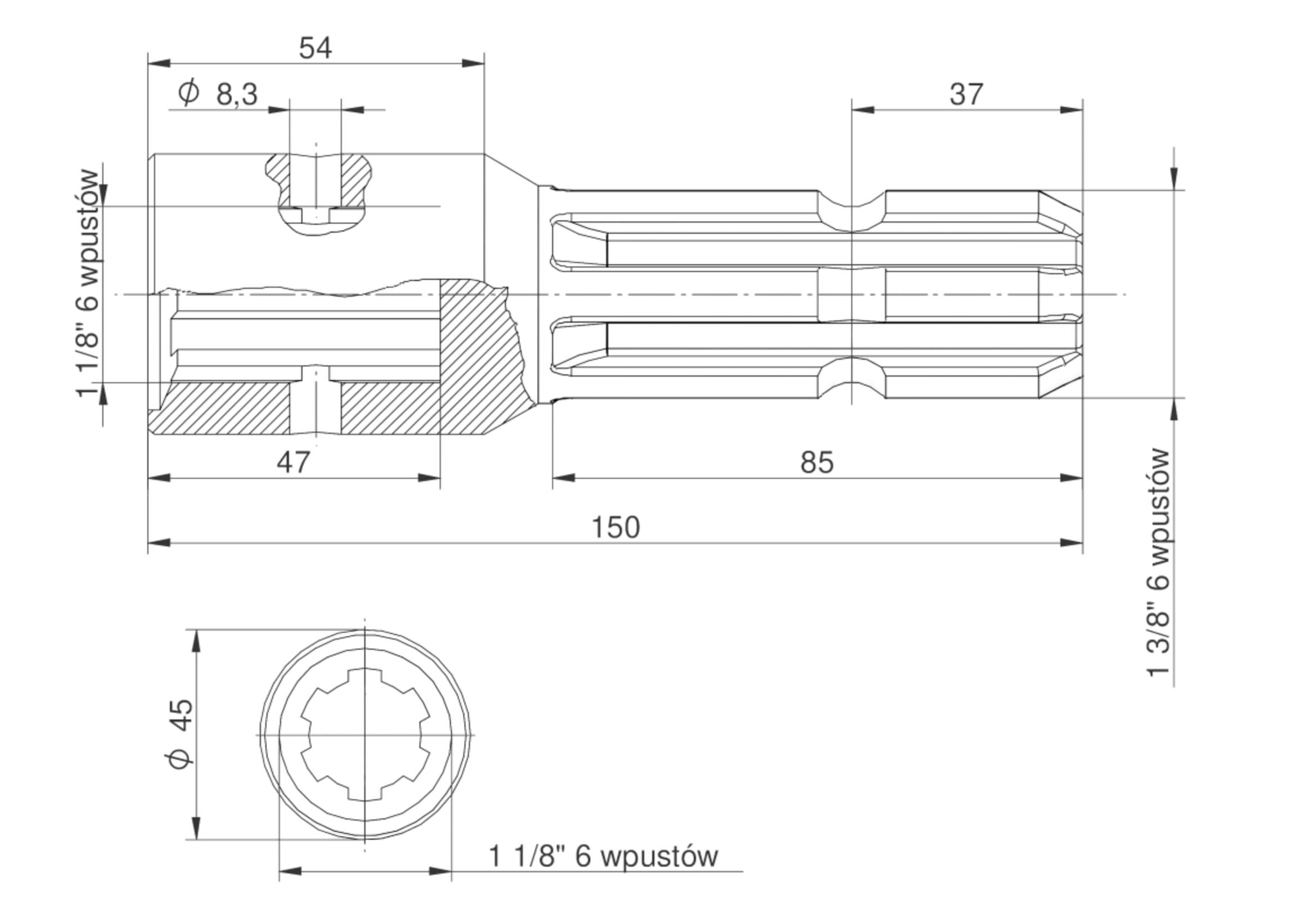 Redukcja Wałka Wom Adapter Z Otworem Zabezpieczającym 1 1/8" 6 Wpustów Na - zdjęcie 4