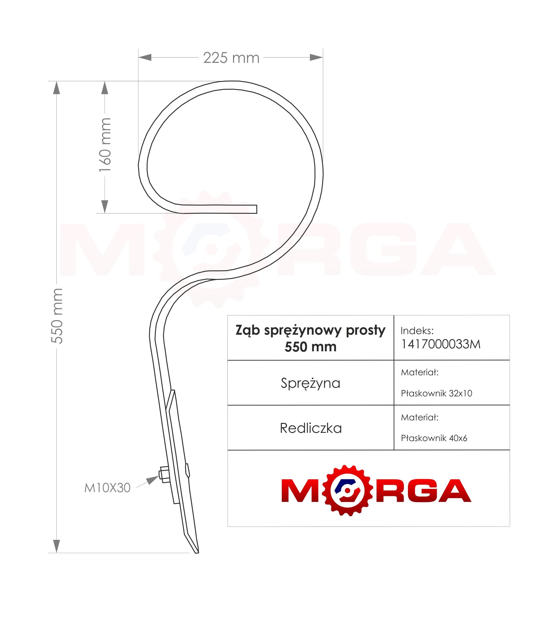 Ząb Sprężynowy Prosty Duński 550mm 32x10 Morga - zdjęcie 4