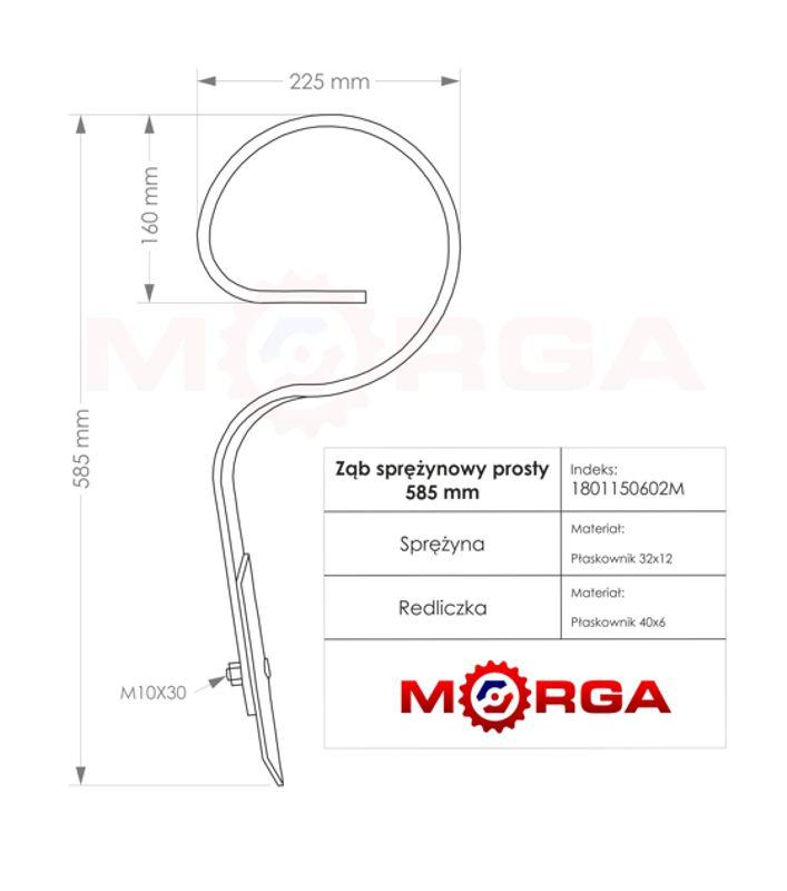 Ząb Sprężynowy Prosty Duński 585mm 32x12 Morga - zdjęcie 4