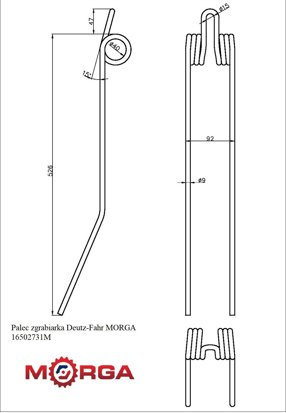 Palec Zgrabiarka Deutz-Fahr 16502731 Malowane Proszkowo Morga - zdjęcie 4