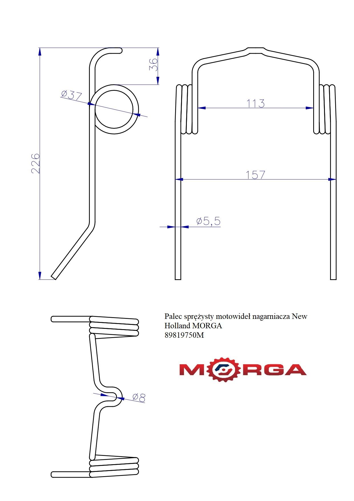 Palec Sprężysty Motowideł Nagarniacza New Holland 89819750 Malowane - zdjęcie 2