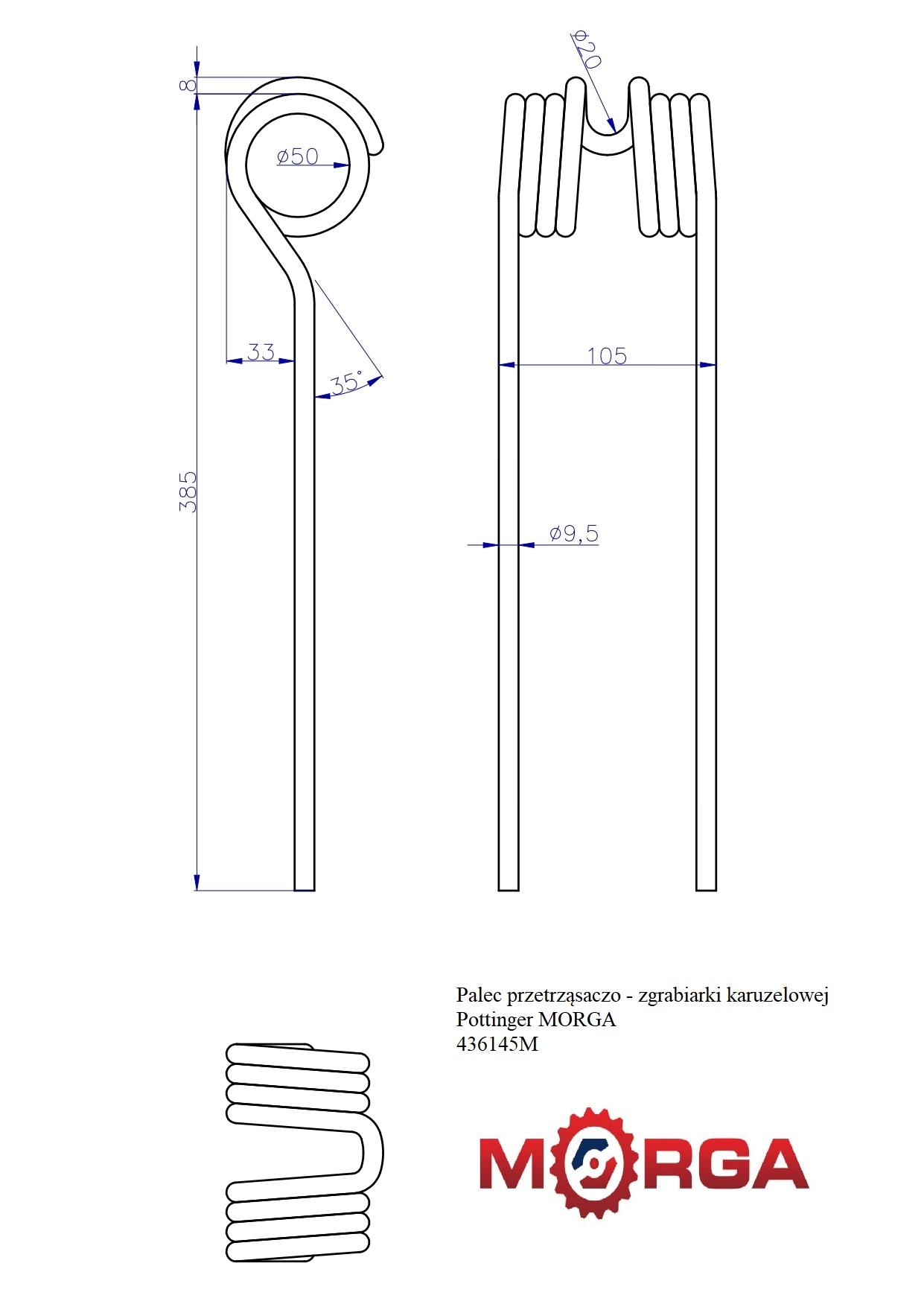 Palec Przetrząsaczo Zgrabiarki Karuzelowej 436145 Pottinger Malowane - zdjęcie 4