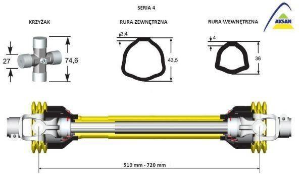 Wał przegubowo-teleskopowy 510-720mm 460nm 50210 ce seria 4 aksan - zdjęcie 2