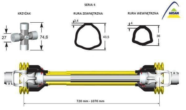 Wał przegubowo-teleskopowy 710-1070mm 460nm 50240 ce seria 4 aksan - zdjęcie 2