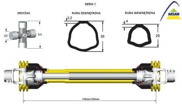 Wał przegubowo-teleskopowy 610-920mm 210nm 10230 ce seria 1 aksan - zdjęcie 2