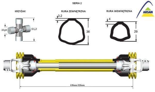Wał przegubowo-teleskopowy 610-920mm 250nm 40230 ce seria 2 aksan - zdjęcie 2