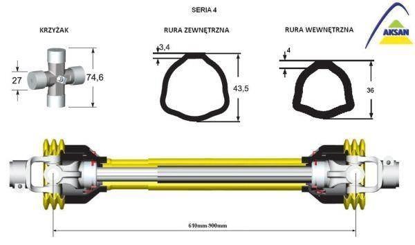 Wał przegubowo-teleskopowy 610-900mm 460nm 50230 ce seria 4 aksan - zdjęcie 2