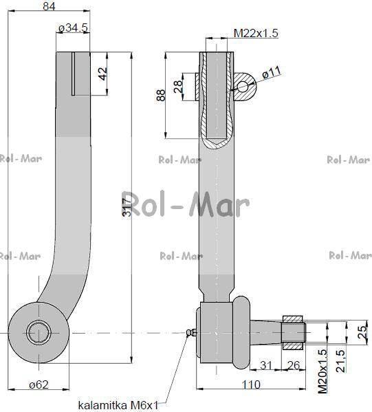 Przegub kierowniczy 285mm m22x1,5 al110957 john deere taq - zdjęcie 2