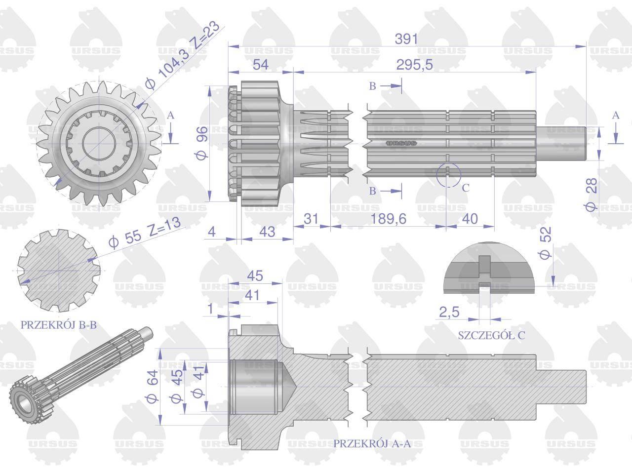 Wałek główny st typ c-360 oryginał ursus - zdjęcie 2