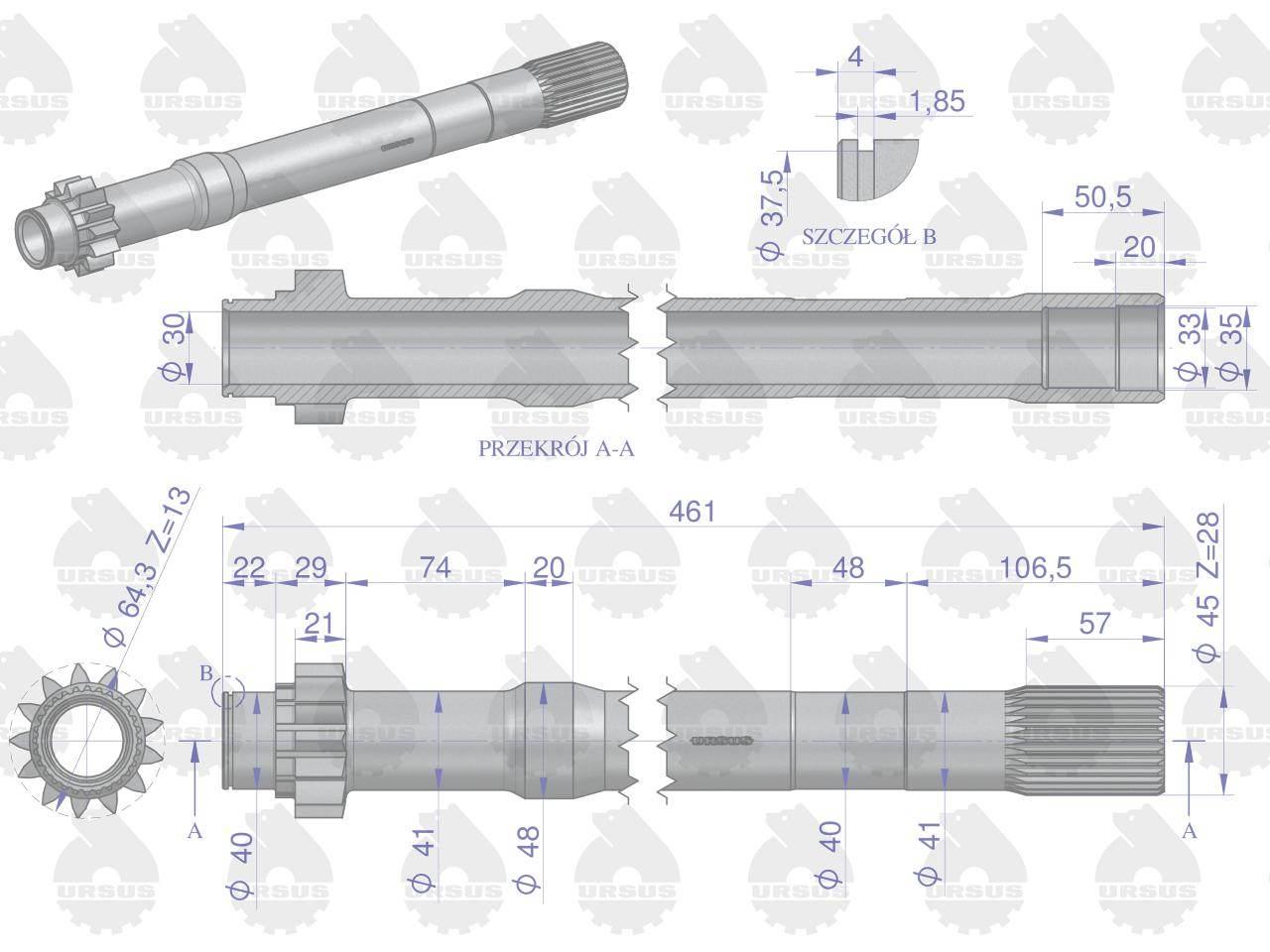 Wałek sprzęgłowy przekaźnika c-360-3p oryginał ursus - zdjęcie 3