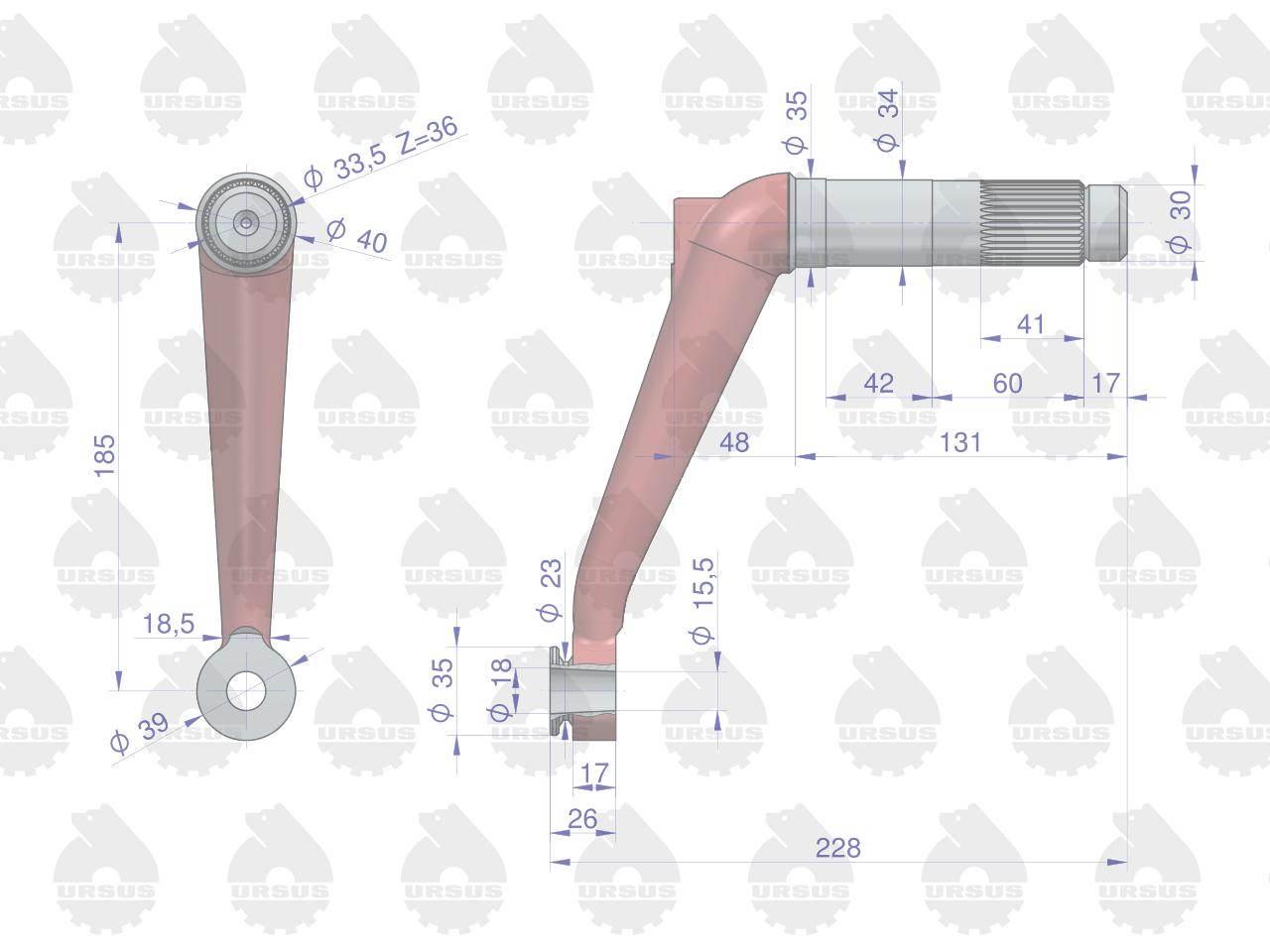 Ramię mechanizmu kierowniczego lewe c-330 oryginał ursus - zdjęcie 3