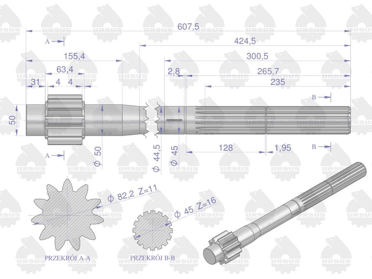 Półoś 11 zębów c-360 oryginał ursus | 50828220U - zdjęcie 2