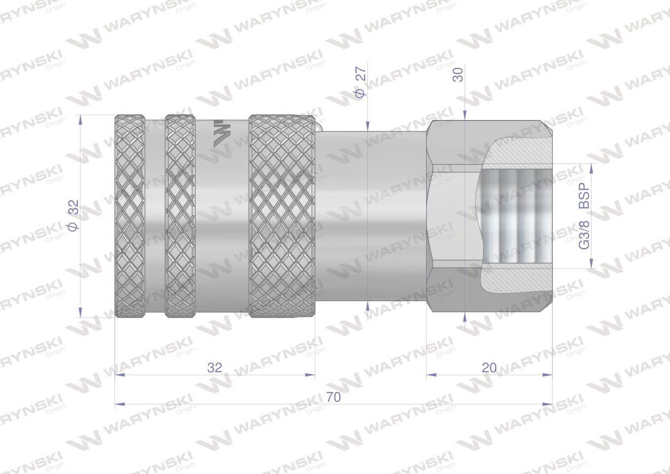Szybkozłącze hydrauliczne suchoodcinające gniazdo g3/8"bsp gwint wewnętrzny iso16028 waryński - zdjęcie 4
