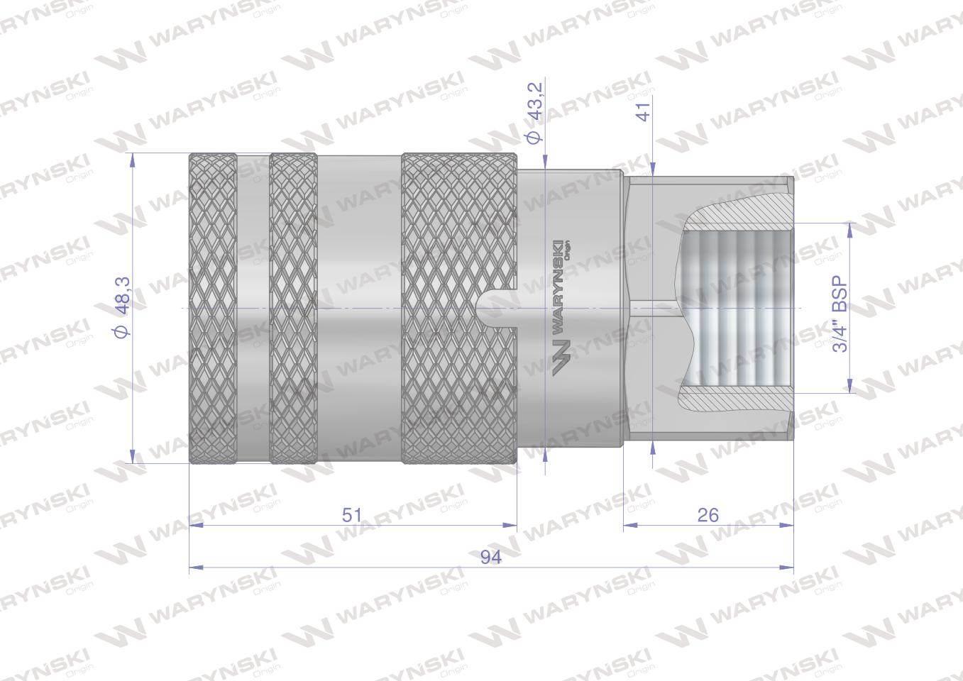 Szybkozłącze hydrauliczne suchoodcinające gniazdo g3/4"bsp gwint wewnętrzny iso16028 waryński - zdjęcie 4