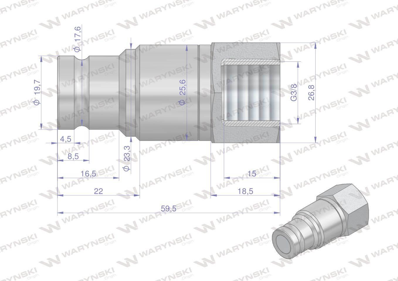 Szybkozłącze hydrauliczne suchoodcinające wtyczka g3/8"bsp gwint wewnętrzny iso16028 waryński - zdjęcie 5
