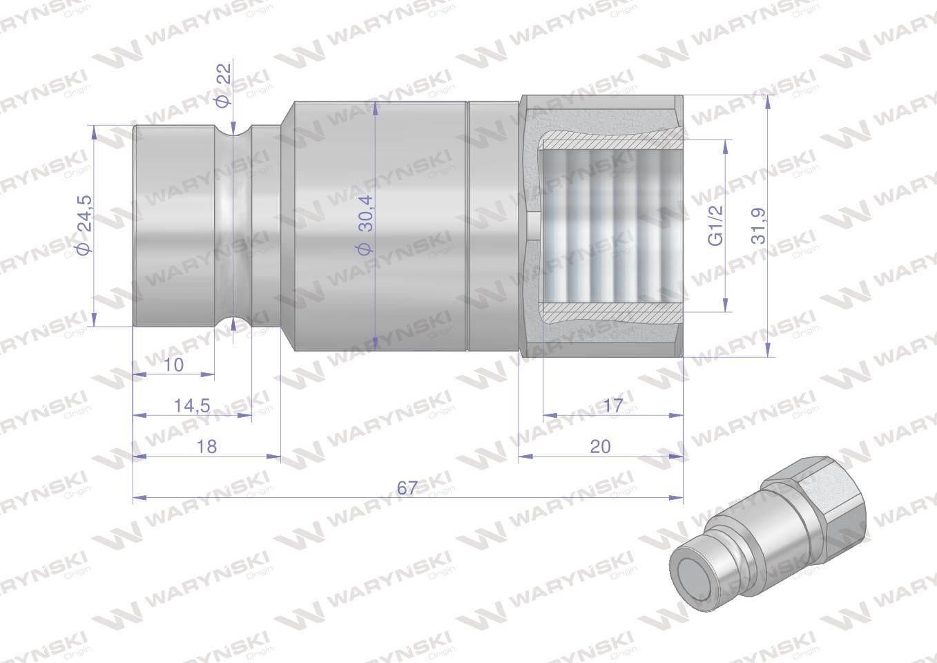 Szybkozłącze hydrauliczne suchoodcinające wtyczka g1/2"bsp gwint wewnętrzny iso16028 waryński - zdjęcie 5
