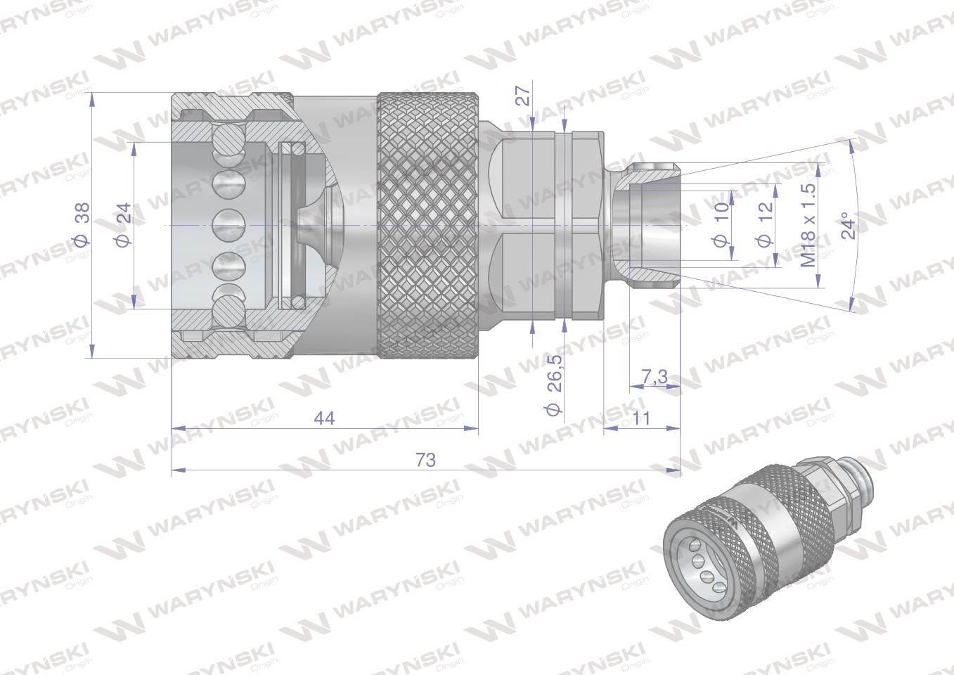 Szybkozłącze hydrauliczne gniazdo m18x1.5 gwint zewnętrzny euro push-pull 9100818g iso 7241-a waryński - zdjęcie 2