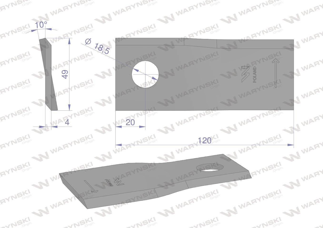 Nóżnożyk kosiarka 120x48x4x18,5 lewy 111724 fella waryński 25szt - zdjęcie 3