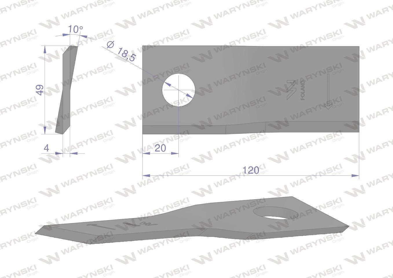 Nóżnożyk kosiarka 120x48x4x18,5 prawy 111725 fella waryński 25szt - zdjęcie 3