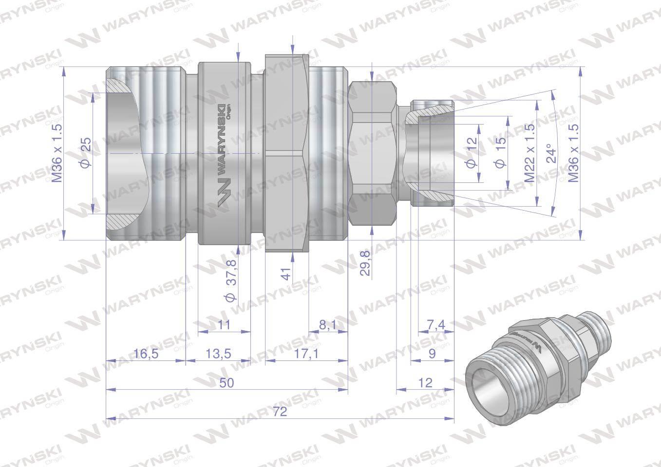Zawór gniazdo m22x1.5 skręcane 50490020 waryński - zdjęcie 2