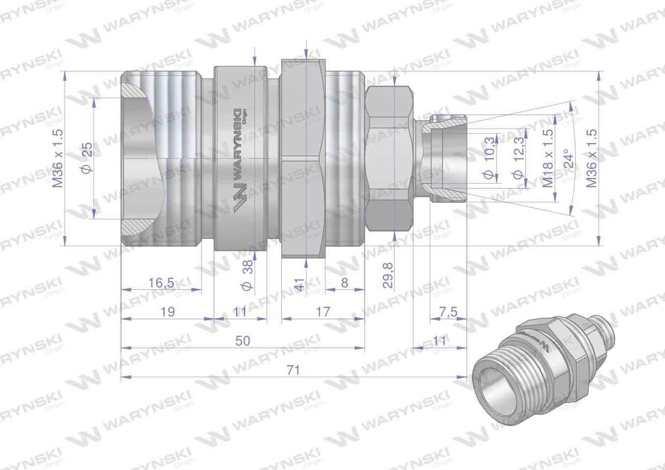 Zawór gniazdo bizon m18x1,5 skręcane zsr6160101 waryński - zdjęcie 2