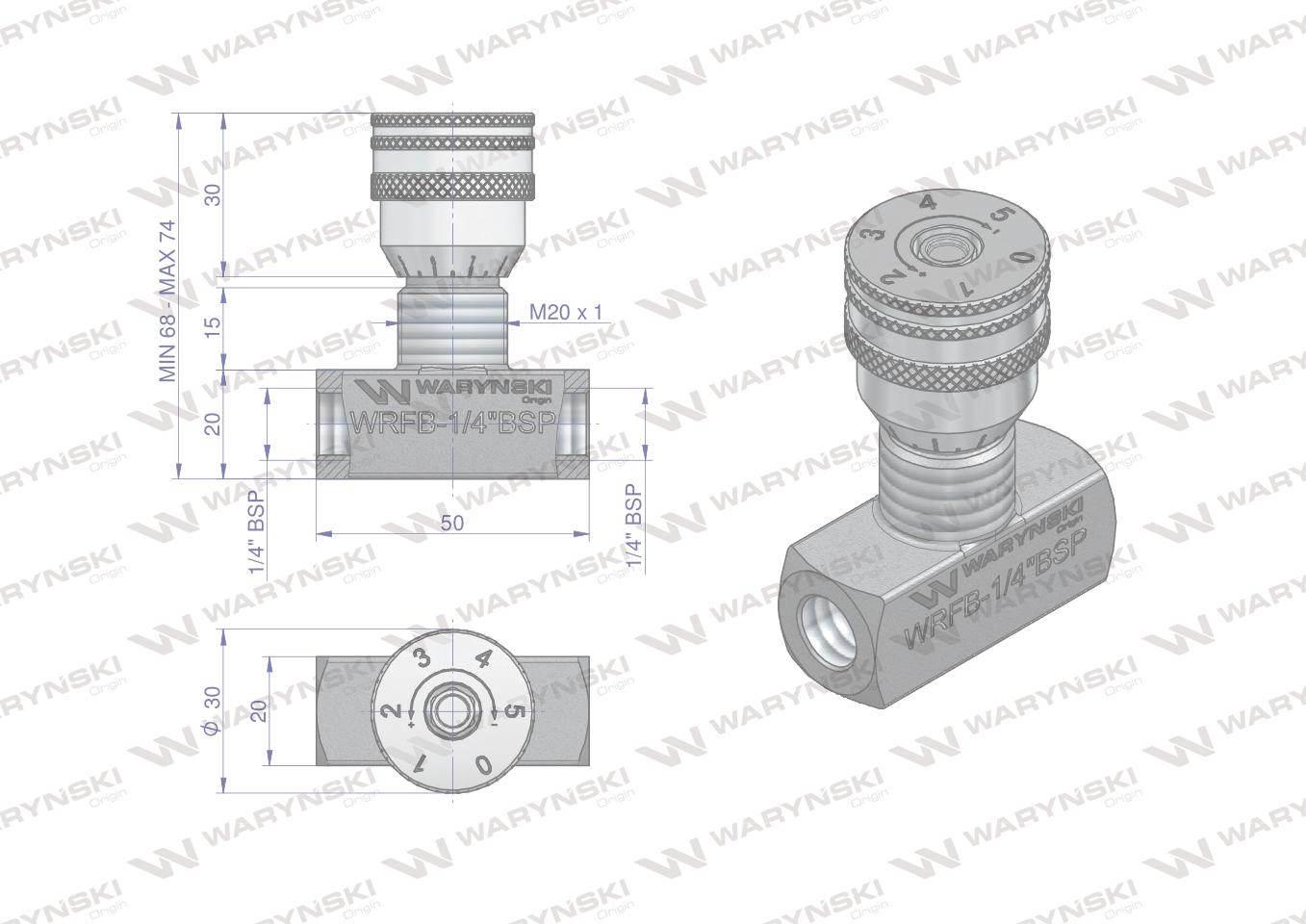Zawór dławiący wrfb 90 1/4"bsp waryński | WRFB-1/4BSP - zdjęcie 2