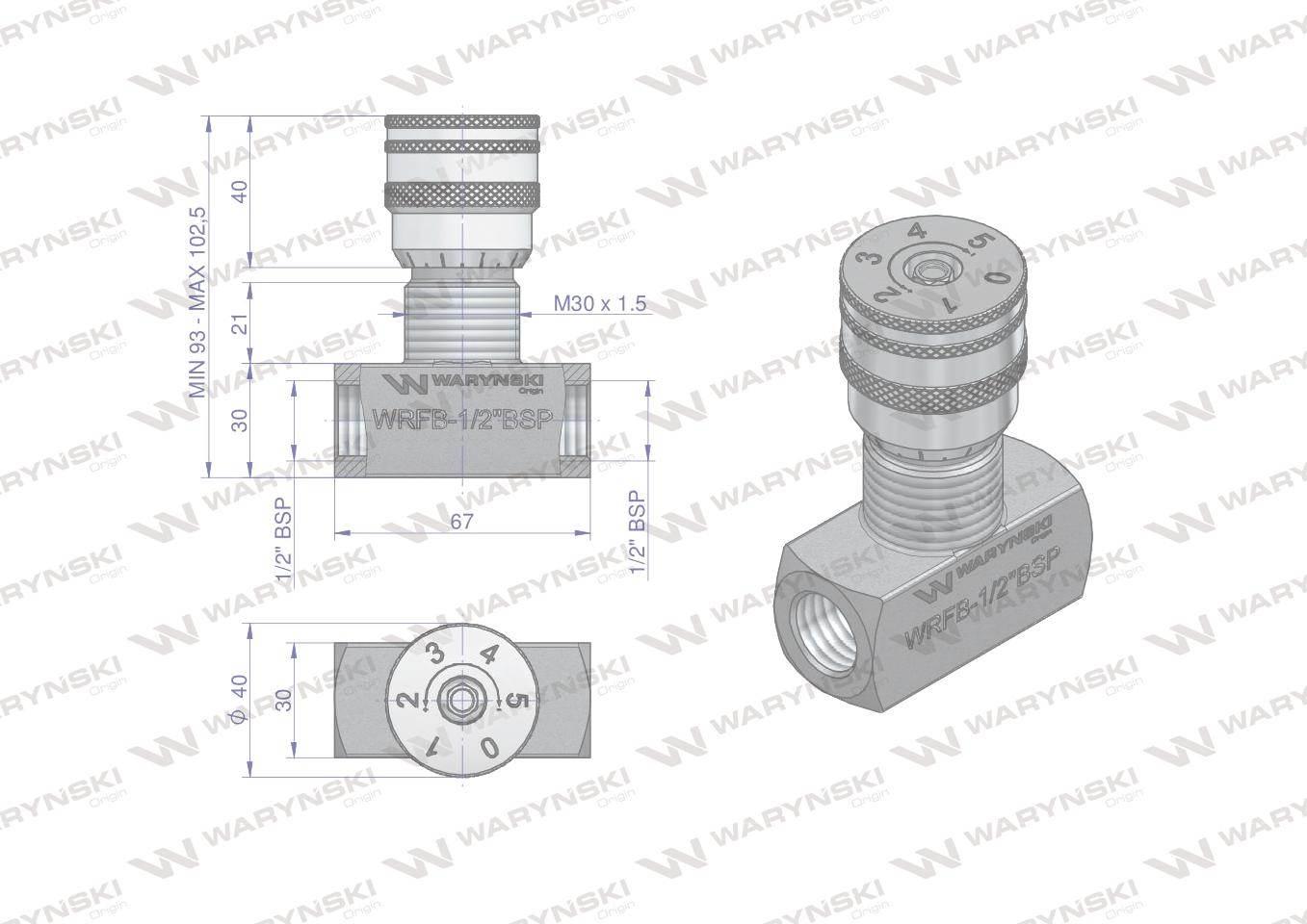Zawór dławiący wrfb 90 1/2"bsp waryński | WRFB-1/2BSP - zdjęcie 2