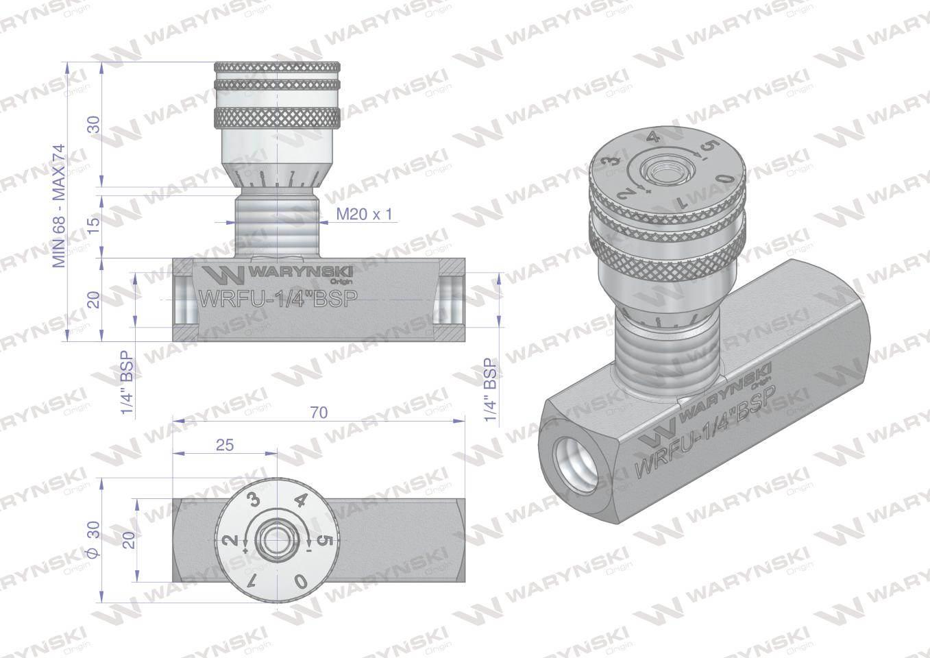 Zawór dławiąco-zwrotny wrfu 90 1/4"bsp waryński - zdjęcie 3