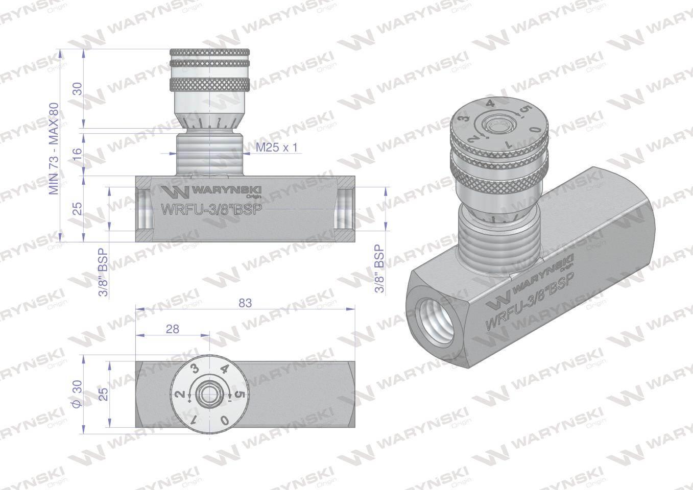 Zawór dławiąco-zwrotny wrfu 90 3/8"bsp waryński - zdjęcie 3