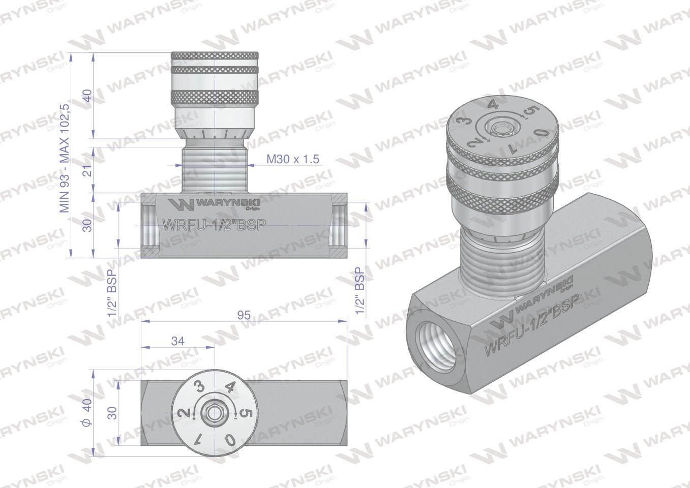 Zawór dławiąco-zwrotny wrfu 90 1/2"bsp waryński - zdjęcie 3