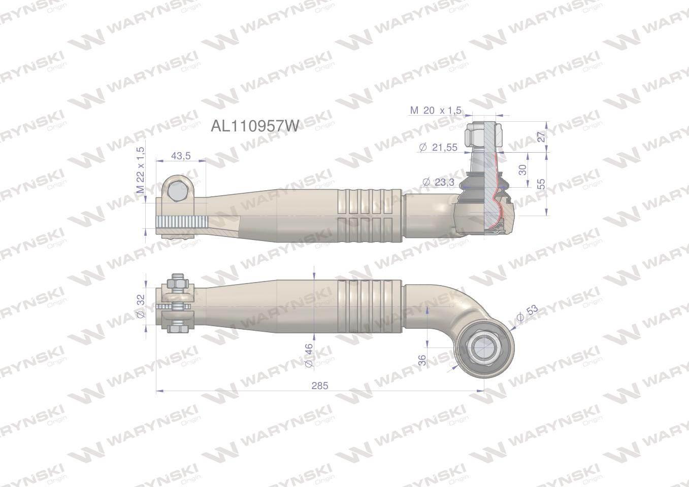 Przegub kierowniczy lewy 285mm m22x1,5 al110957 waryński - zdjęcie 4