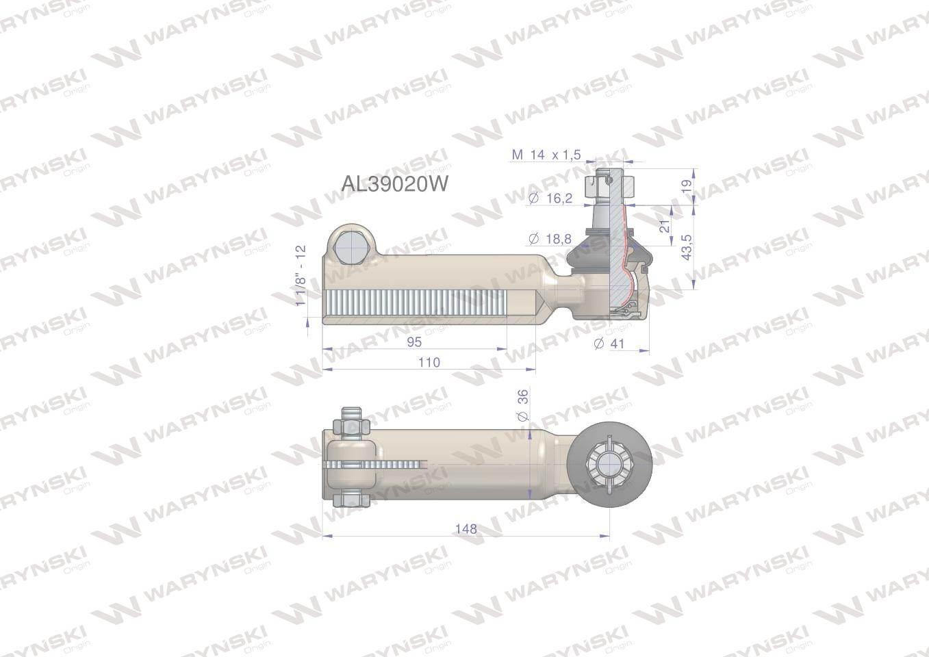 Przegub kierowniczy 148mm m1 1/8-12 al39020 waryński - zdjęcie 4
