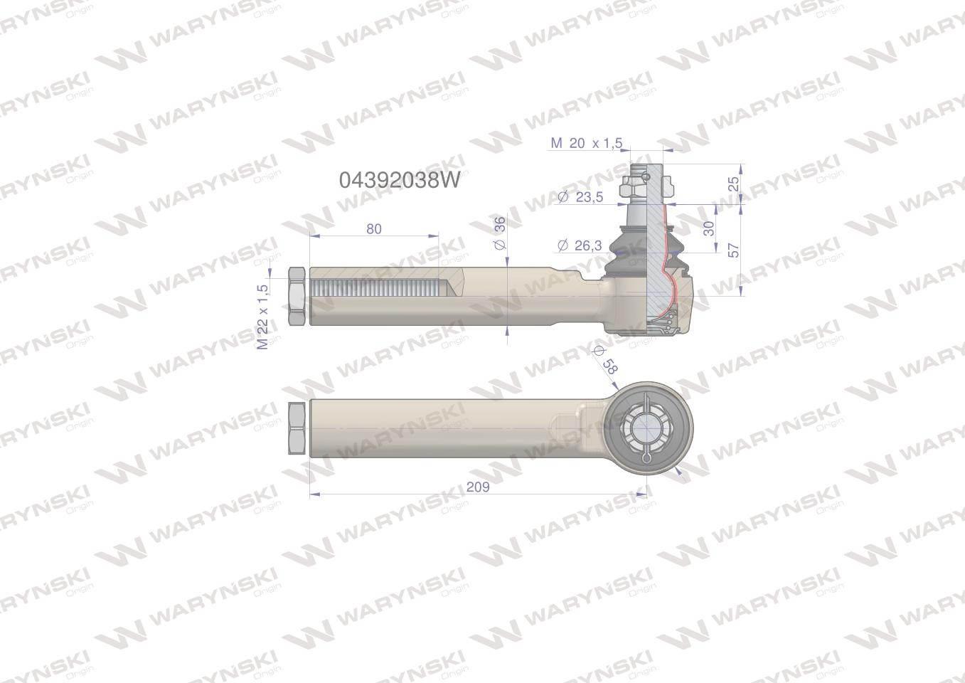 Przegub kierowniczy 209mm m22x1,5 0439203804358286 waryński - zdjęcie 2