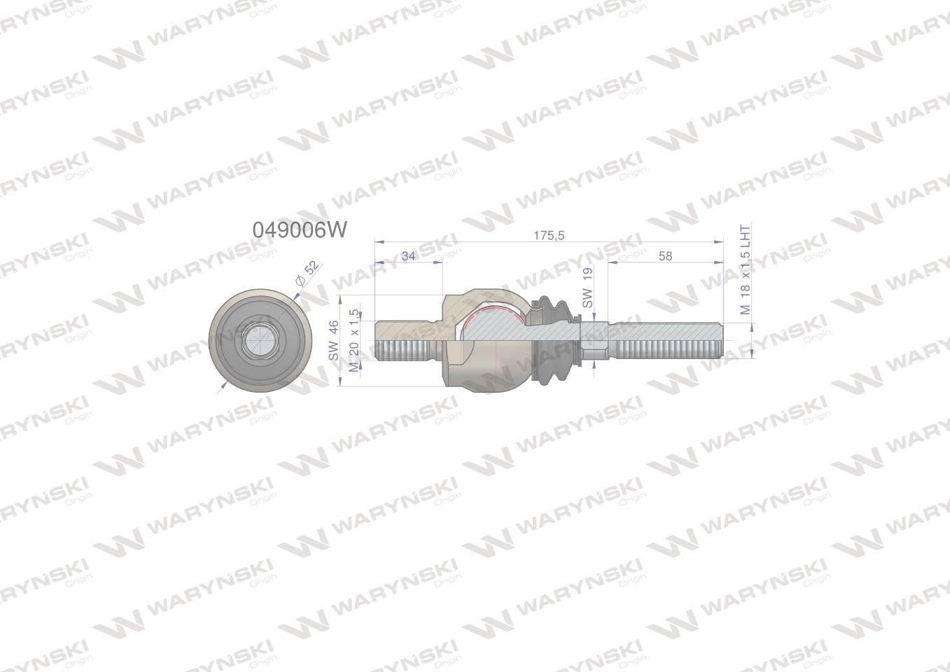 Przegub kierowniczy 175,5mm m20x1,5 m18x1,5 l 049006 waryński - zdjęcie 2