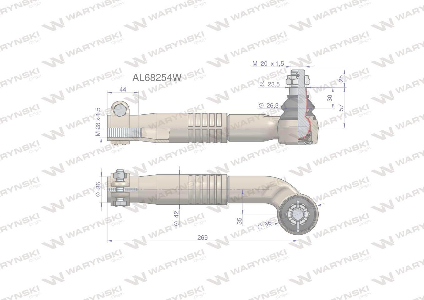 Przegub kierowniczy lewy 269mm m28x1,5 al68254 waryński - zdjęcie 4