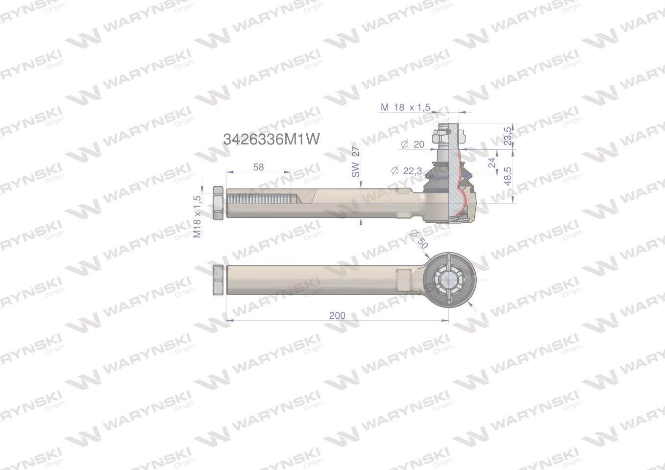Przegub kierowniczy 200mm m18x1,5 3426336m1 waryński - zdjęcie 2