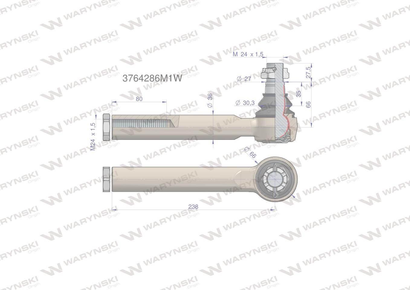 Przegub kierowniczy 238mm m24x1,5 waryński - zdjęcie 2