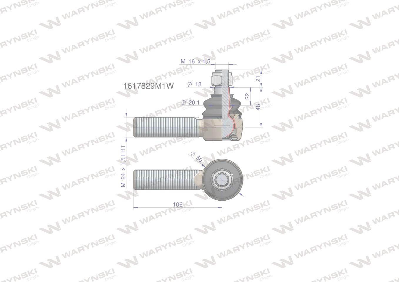 Przegub kierowniczy 106mm m24x1,5 l 1617829m1 waryński - zdjęcie 2