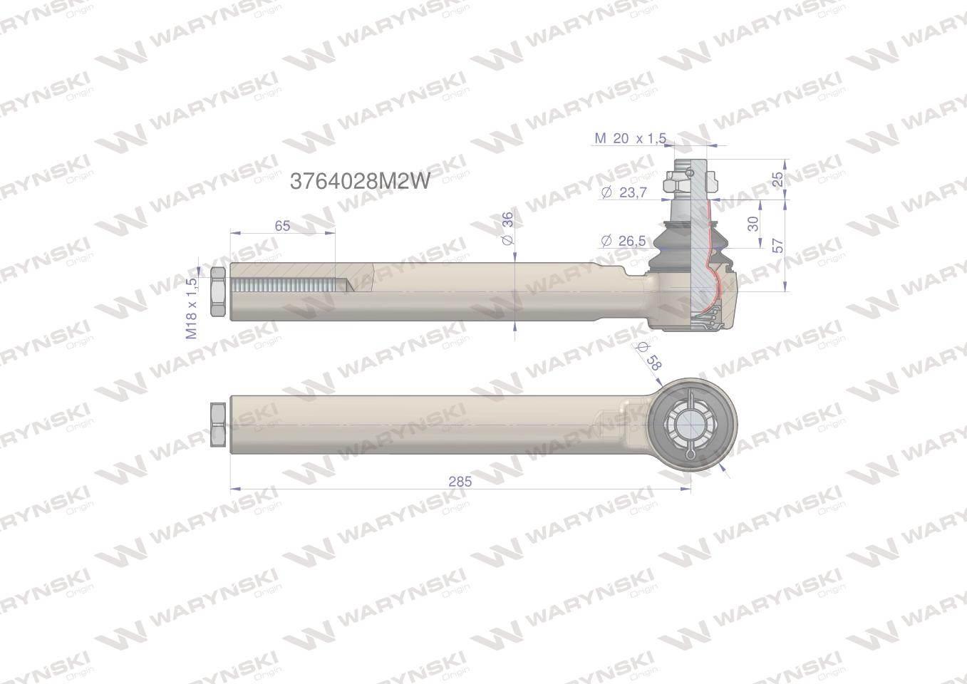 Przegub kierowniczy 285mm m18x1,5 3764028m2 waryński - zdjęcie 2