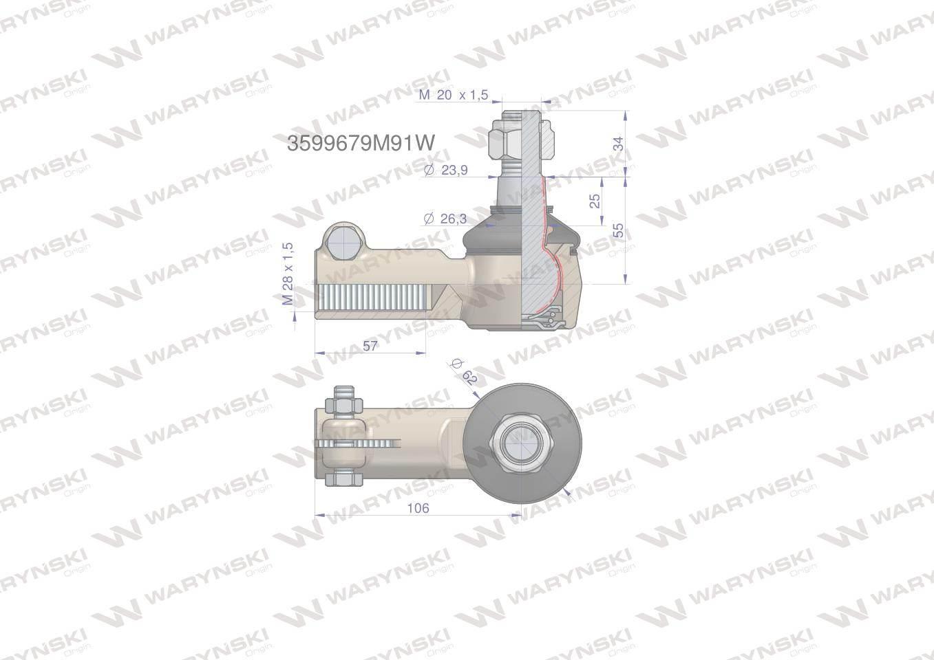 Przegub kierowniczy 106mm m28x1,5 3599679m91 waryński - zdjęcie 2