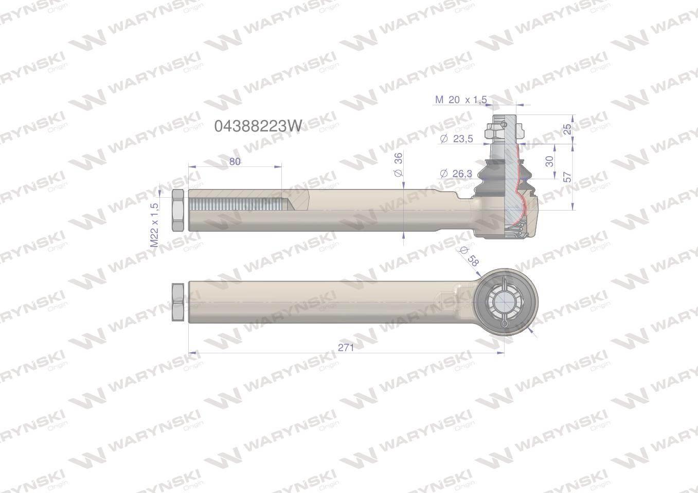 Przegub kierowniczy 271mm m22x1,5 04388223 waryński - zdjęcie 4