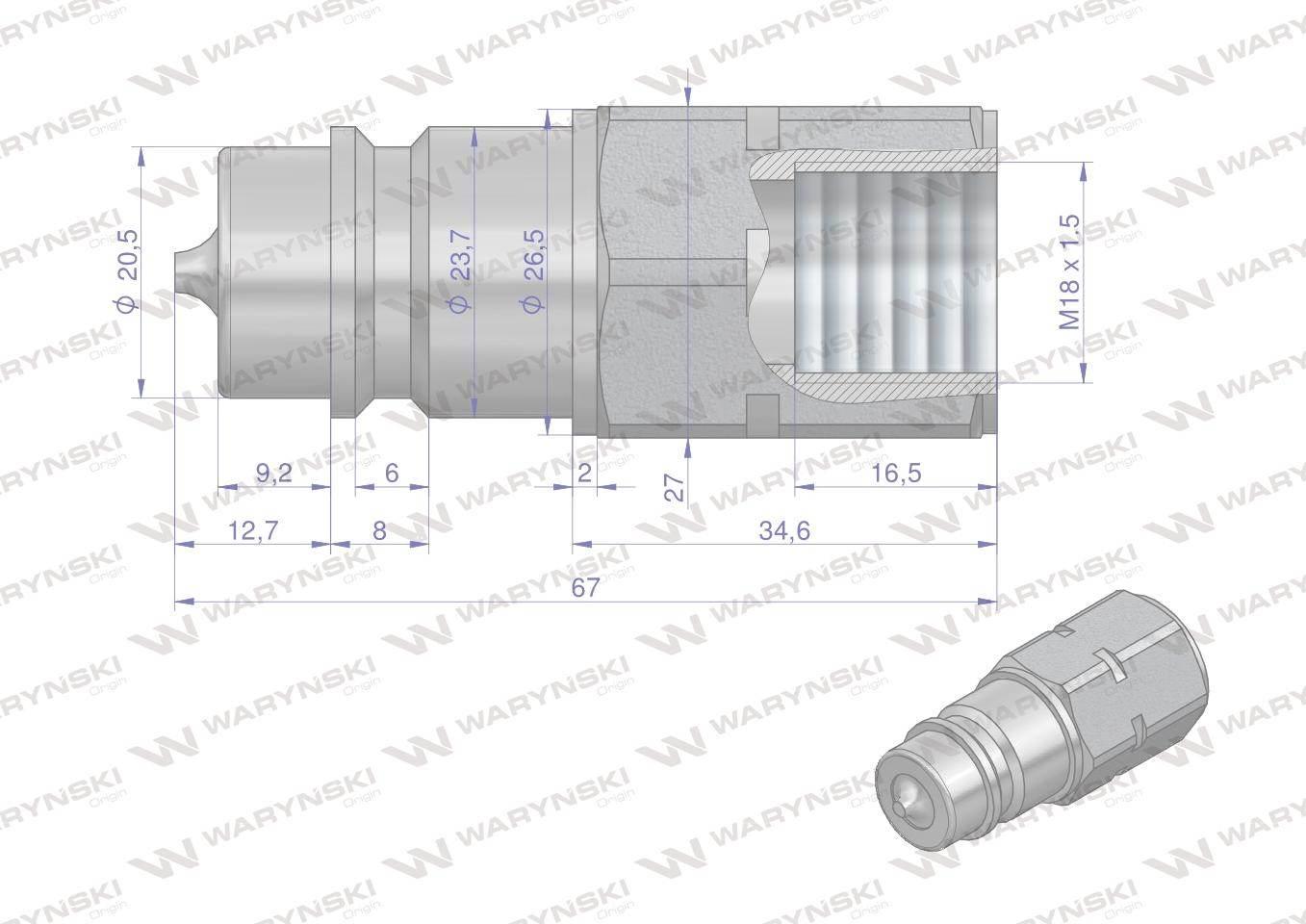 Szybkozłącze hydrauliczne wtyczka m18x1.5 gwint wewnętrzny euro iso 7241-a waryński - zdjęcie 2