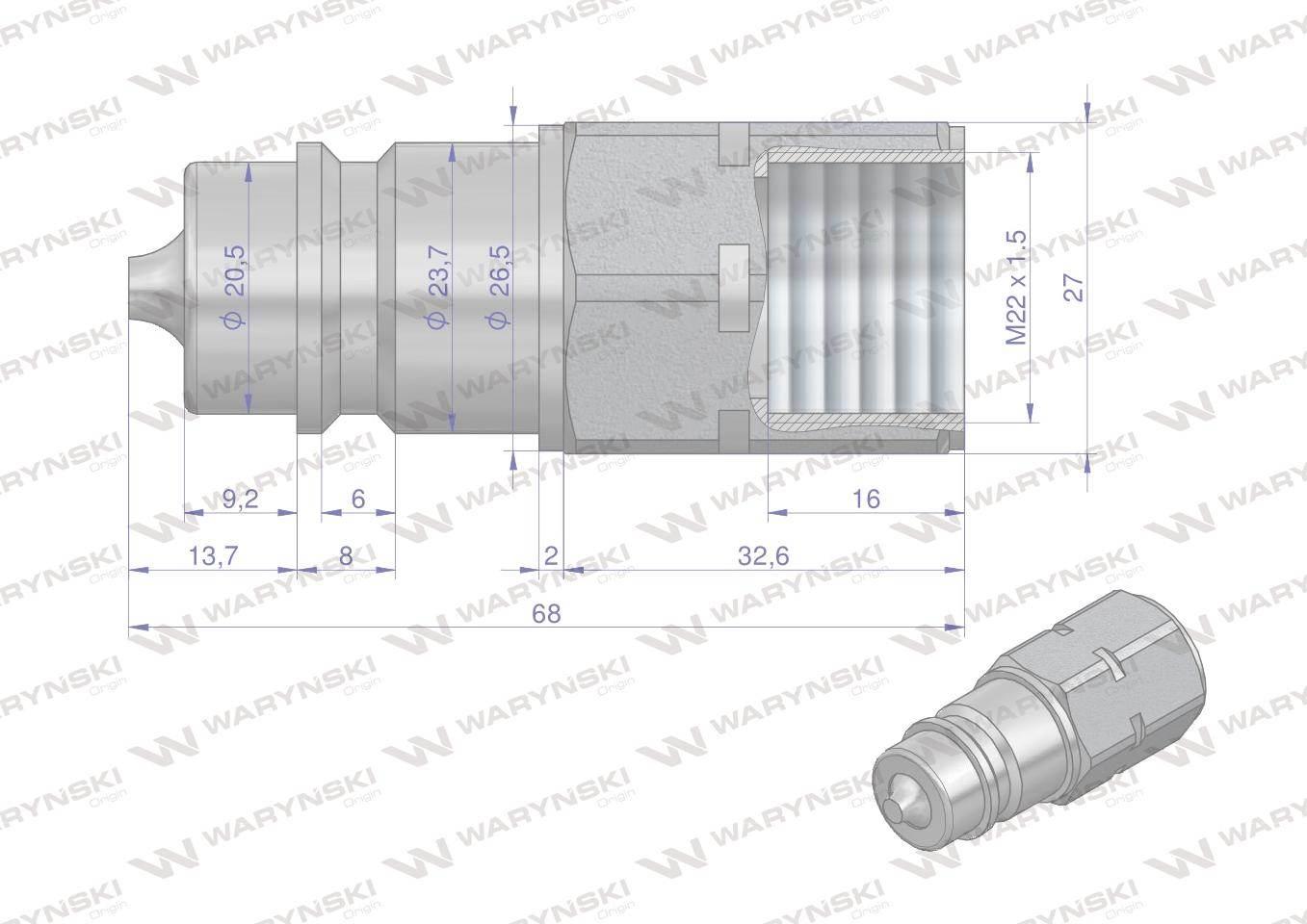 Szybkozłącze hydrauliczne wtyczka m22x1.5 gwint wewnętrzny euro iso 7241-a waryński - zdjęcie 2