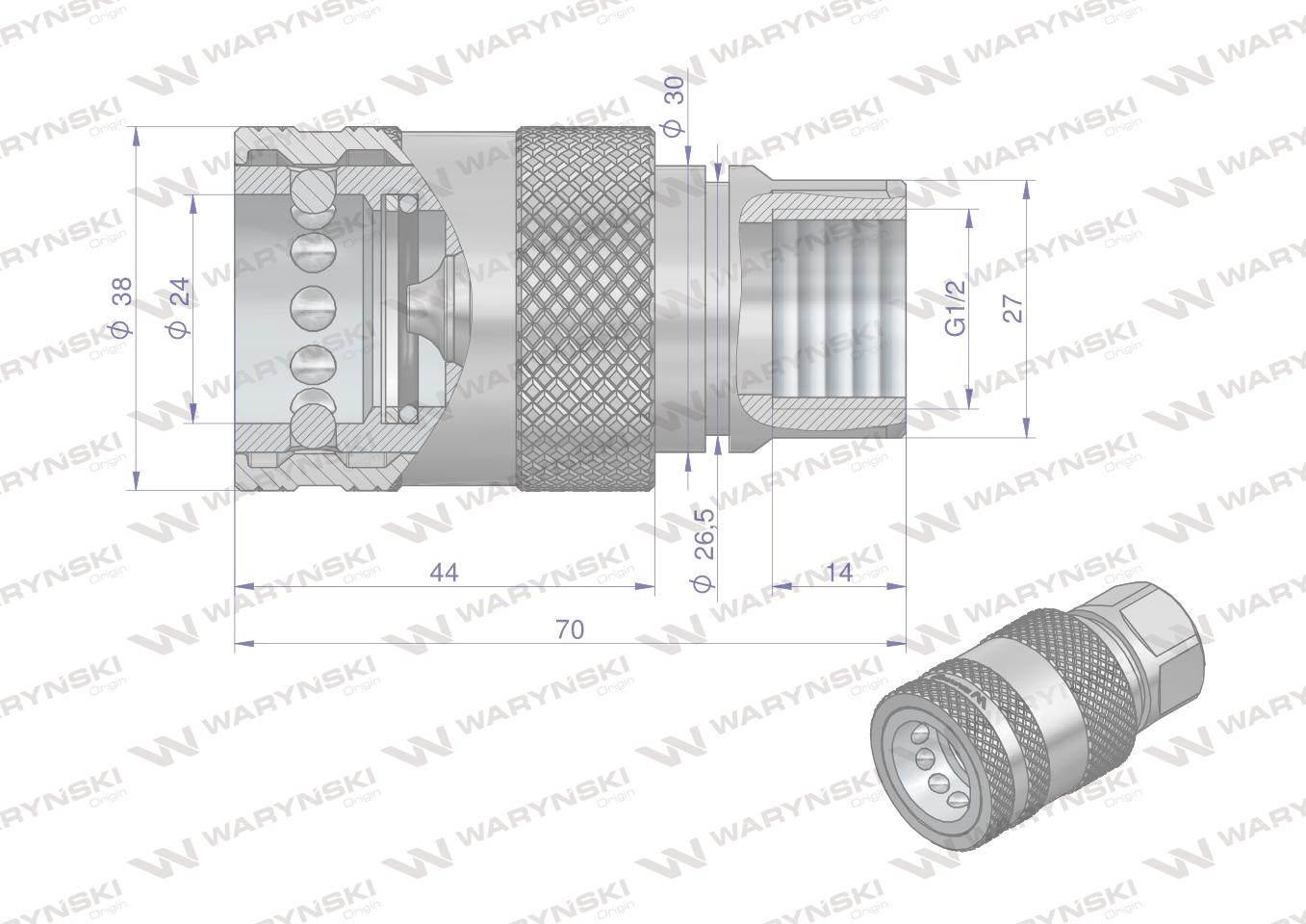 Szybkozłącze hydrauliczne gniazdo g1/2"bsp gwint wewnętrzny euro push-pull iso 7241-a waryński - zdjęcie 2