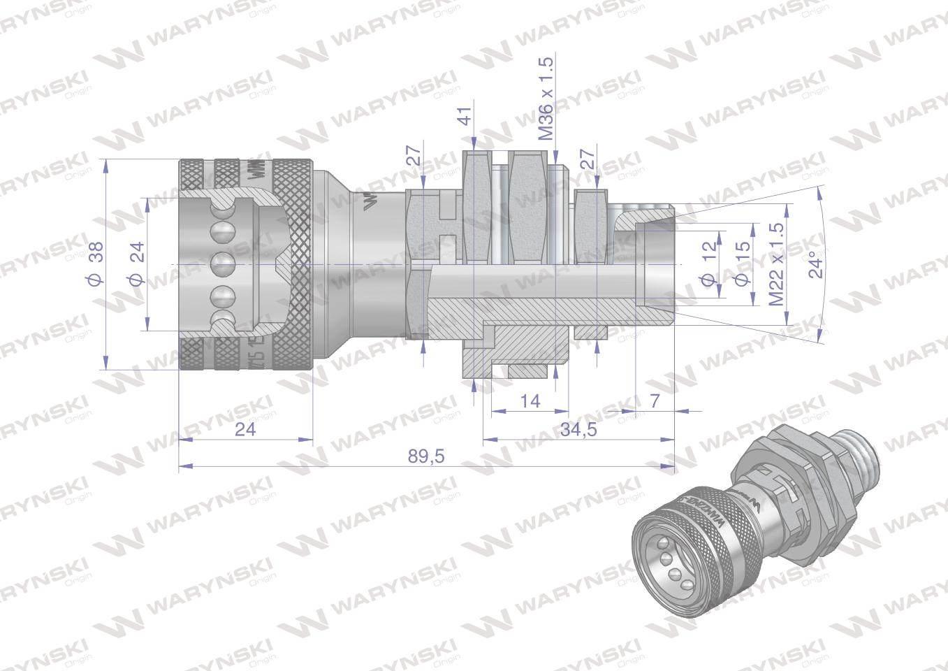 Szybkozłącze hydrauliczne gniazdo long m22x1.5 gwint zewnętrzny euro adaptacja starego typu 504900 9199822g/st iso 7241-a waryński - zdjęcie 3