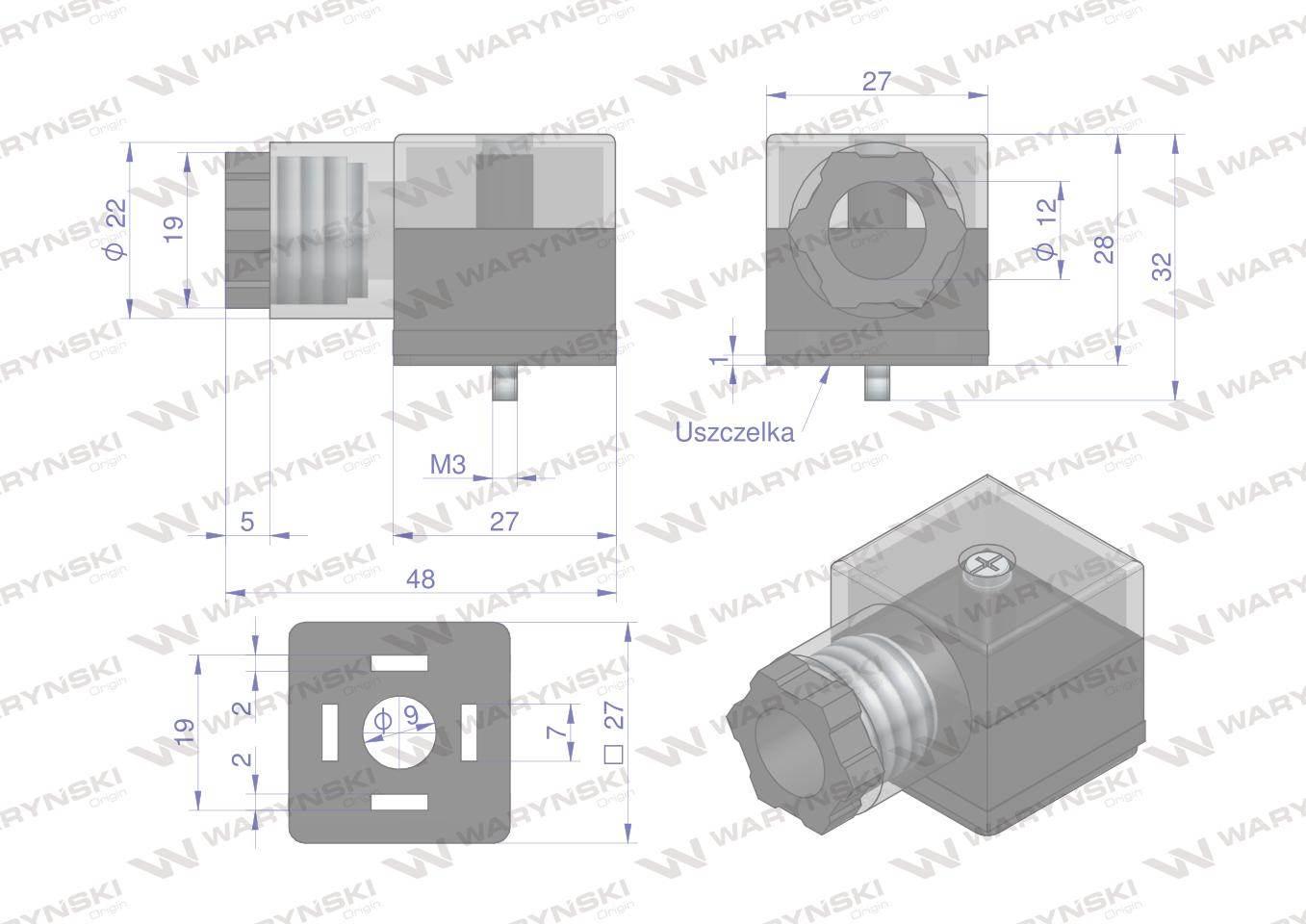 Wtyczka elektryczna w-wtykvdc 12v 24v sp666 do zasilania cewek elektromagnetycznych z diodą i uszczelką waryński - zdjęcie 2