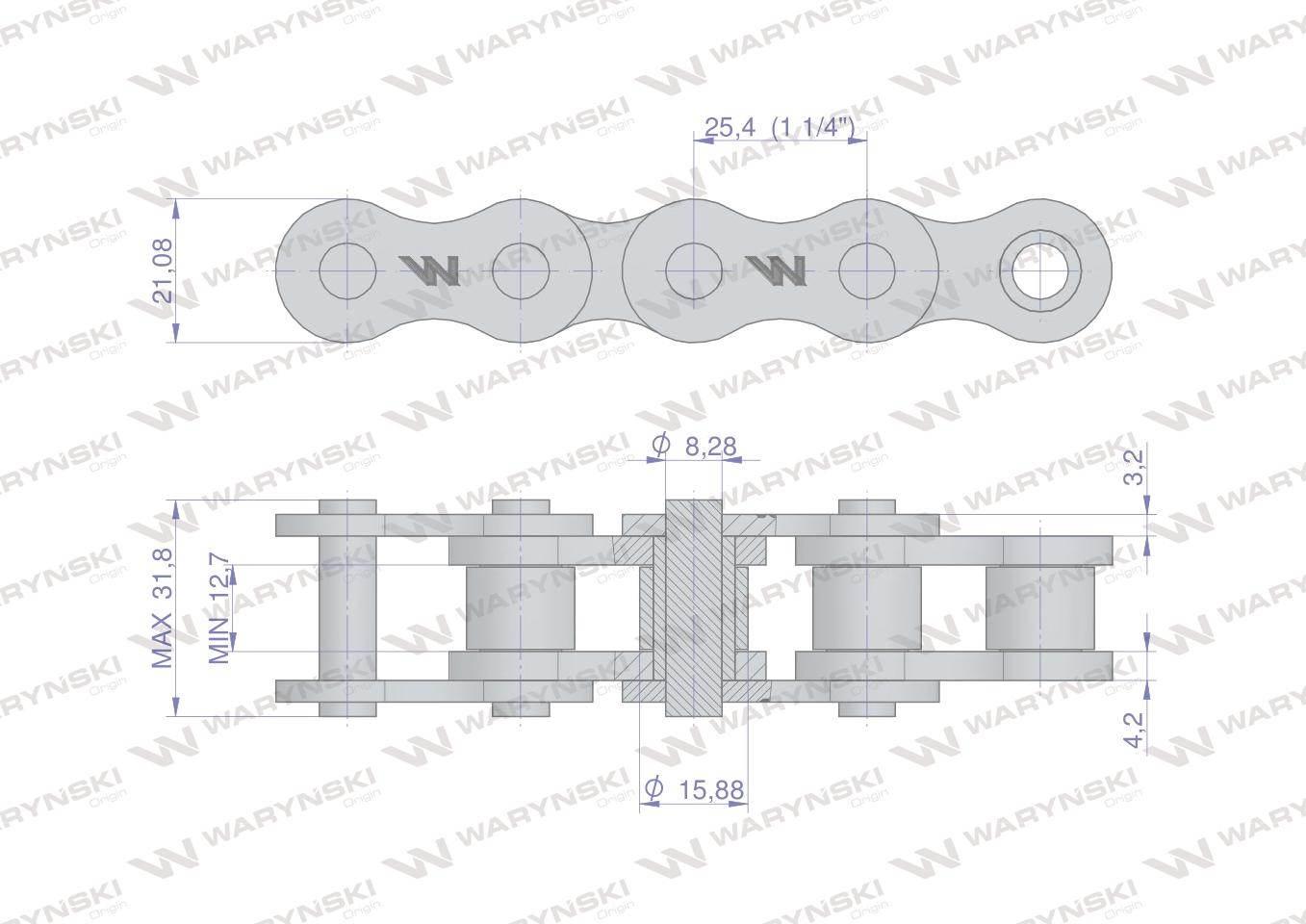Łańcuch rolkowy 16bx-103pz ogn prasa zwijka sipma 5279000060 waryński - zdjęcie 2