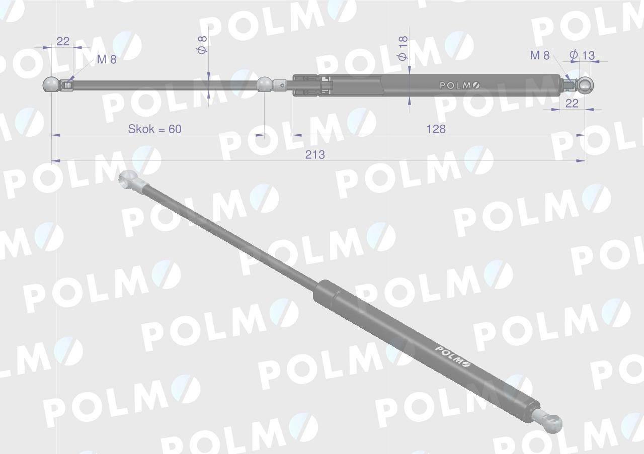 Siłownik drzwi l max 215mm 87408640p case ih fiat ford new holland polmo - zdjęcie 2