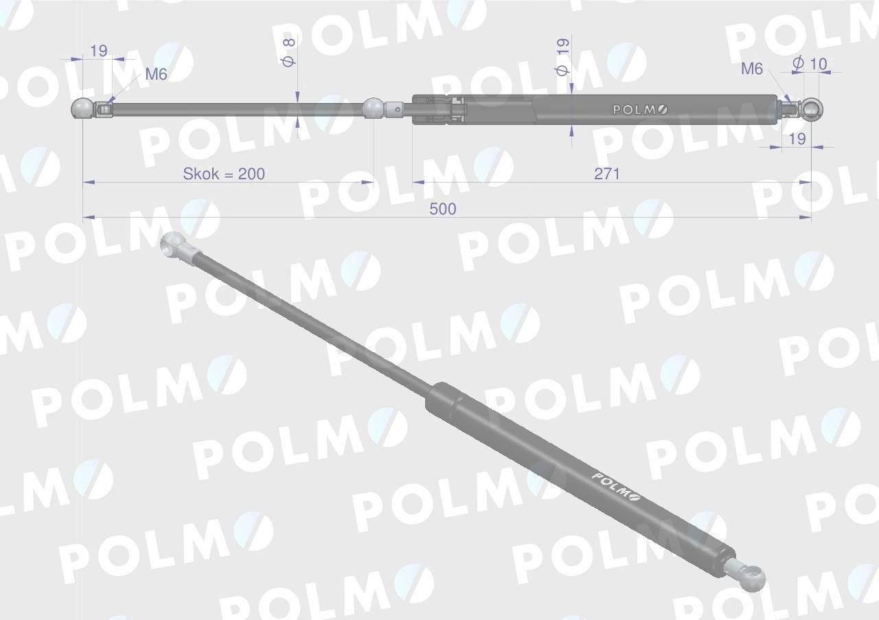 Siłownik szyba przednia tylna drzwi l max 500mm f166810040010p case ih steyr fendt massey ferguson polmo - zdjęcie 2